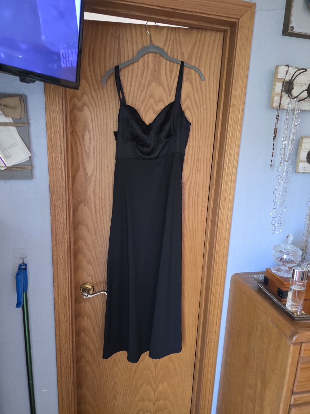 Cider Black Satin-Trim Maxi Slip Dress